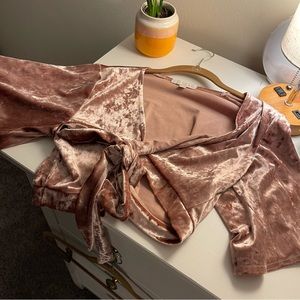 AE Light Pink Velvet Wrap Tie Crop Top